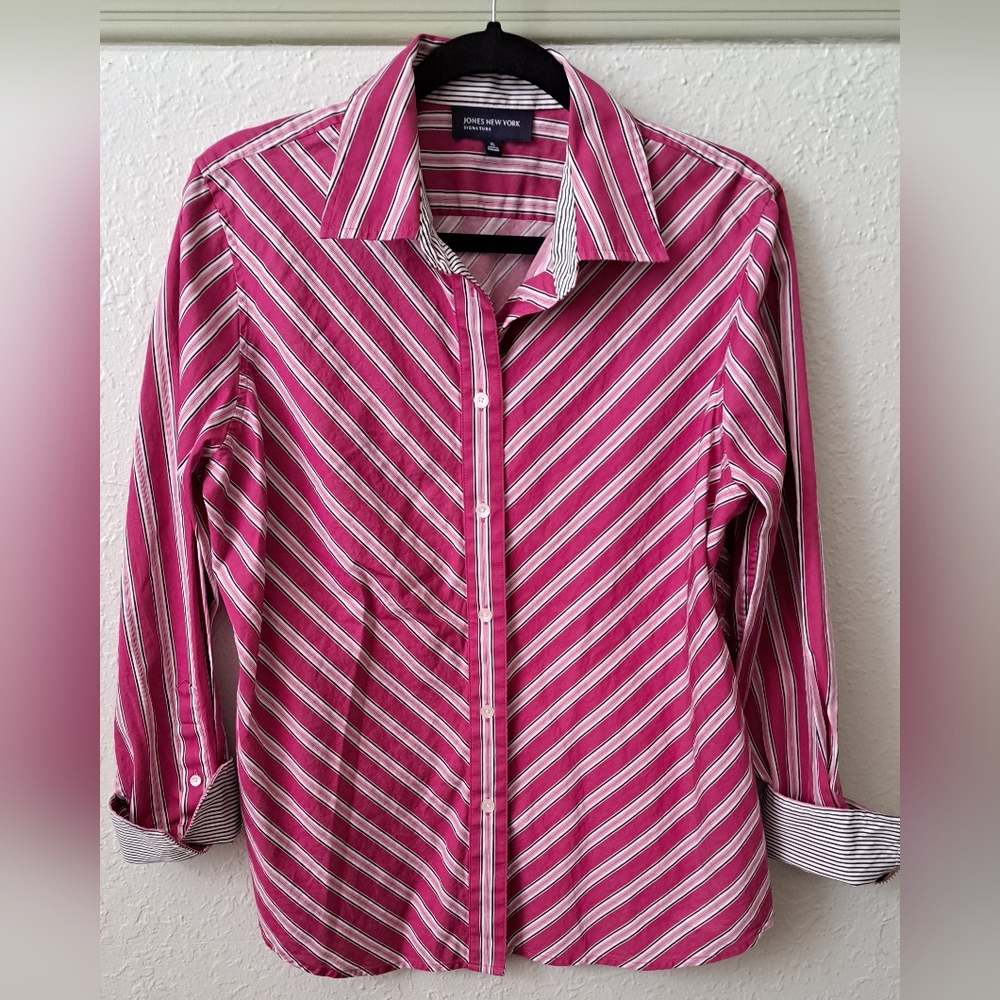 Jones New York Fuchsia and White Striped Shirt